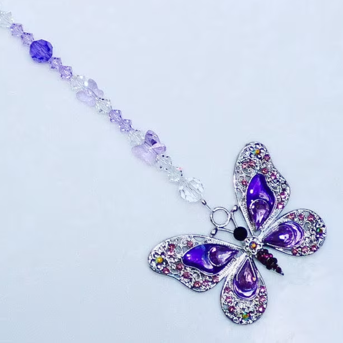 Swarovski Purple Rhinestone Butterfly Suncatcher