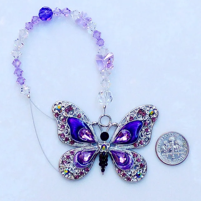 Swarovski Purple Rhinestone Butterfly Suncatcher