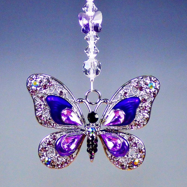 Swarovski Purple Rhinestone Butterfly Suncatcher