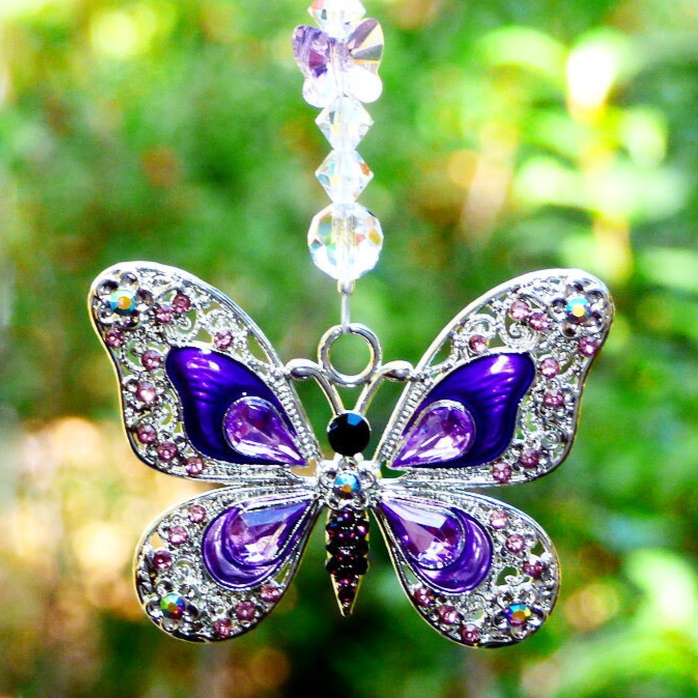 Swarovski Purple Rhinestone Butterfly Suncatcher