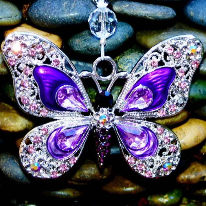 Swarovski Purple Rhinestone Butterfly Suncatcher
