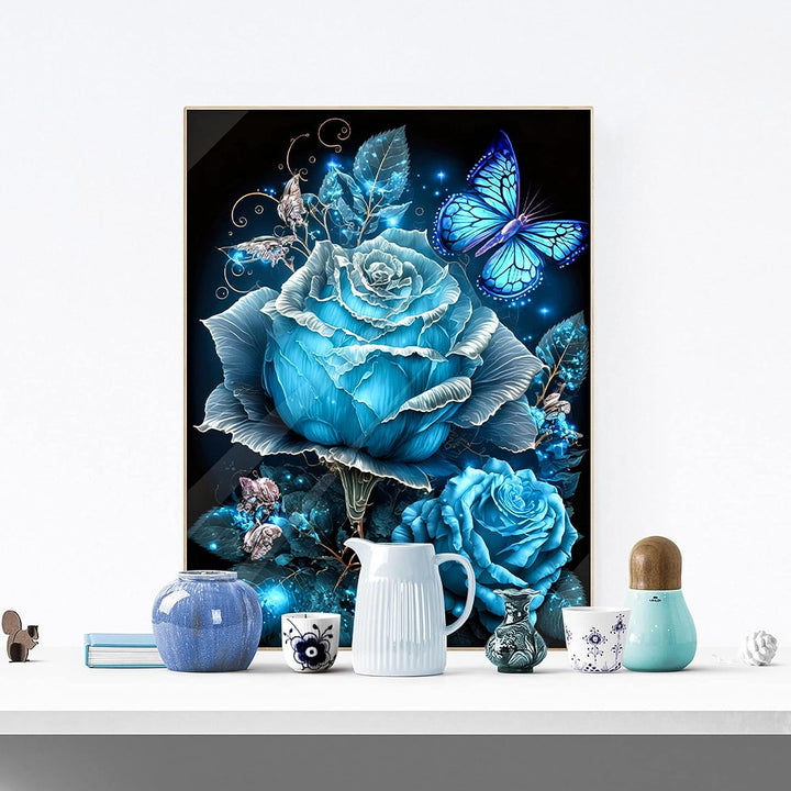 DIY Blue Butterfly and Roses Diamond Painting
