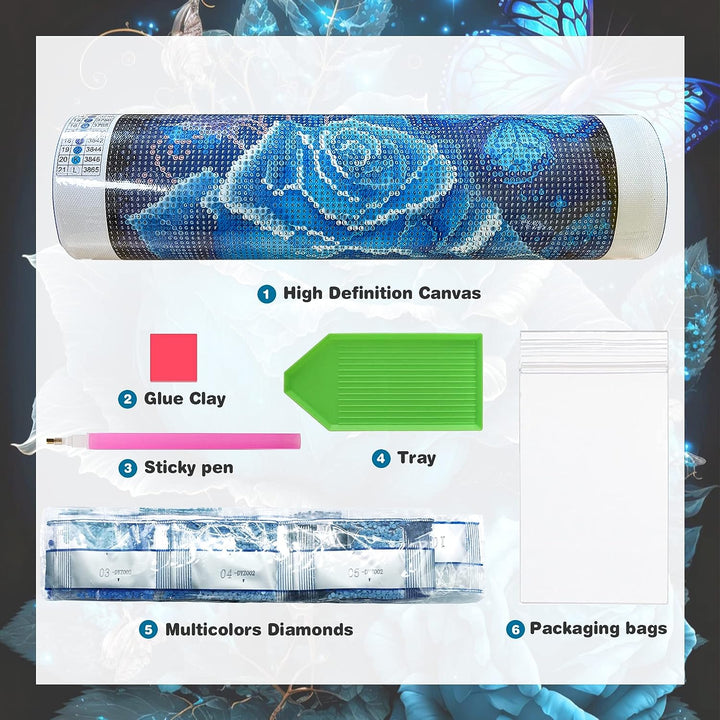 DIY Blue Butterfly and Roses Diamond Painting