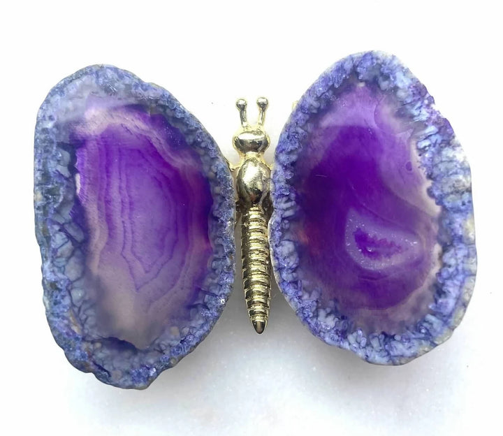 Natural Agate Slice Butterfly Crystal Decor