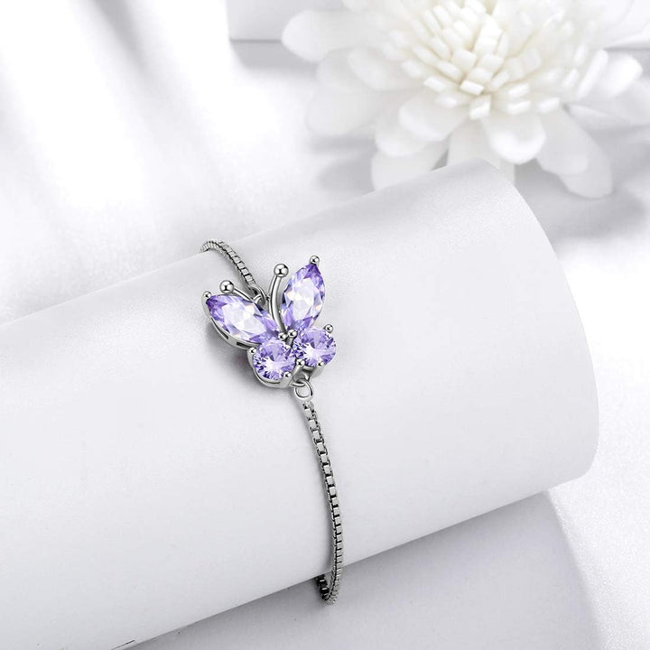 Purple Butterfly Pendant Necklace, Earrings, Ring, Bracelet Set