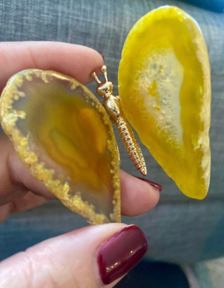 Natural Agate Slice Butterfly Crystal Decor