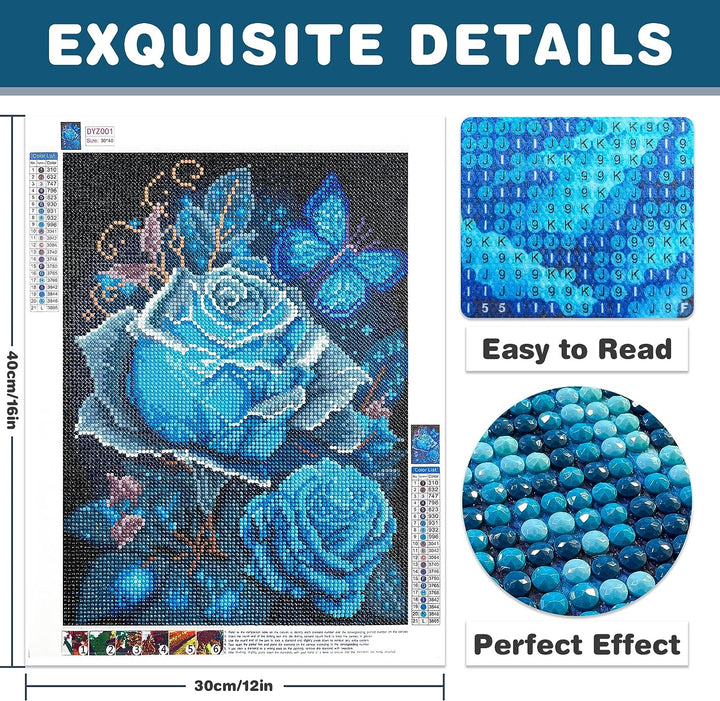 DIY Blue Butterfly and Roses Diamond Painting