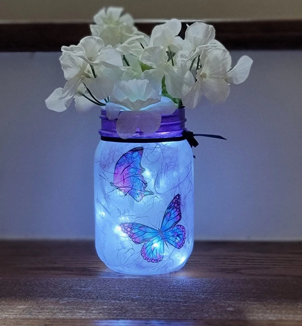 Purple Butterfly Mason Jar Vase Light