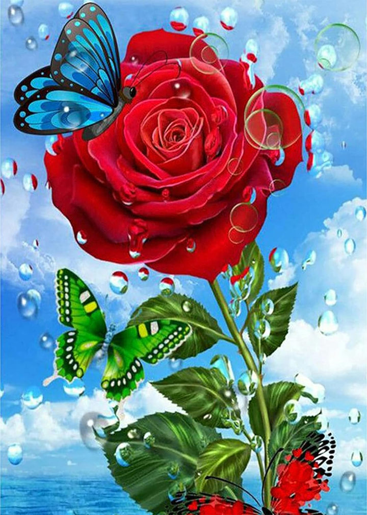 DIY Red Rose with Butterfly Diamond Painting