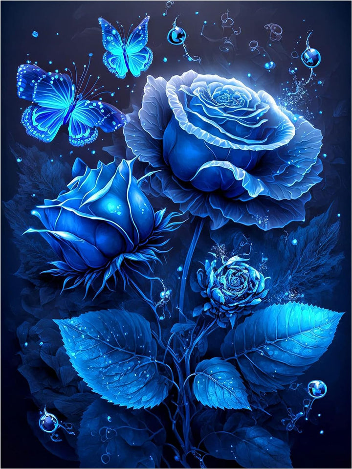 DIY Blue Butterfly and Roses Diamond Painting