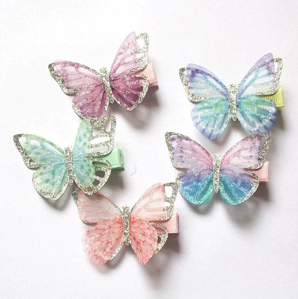 Glittery Butterfly Hair Clips