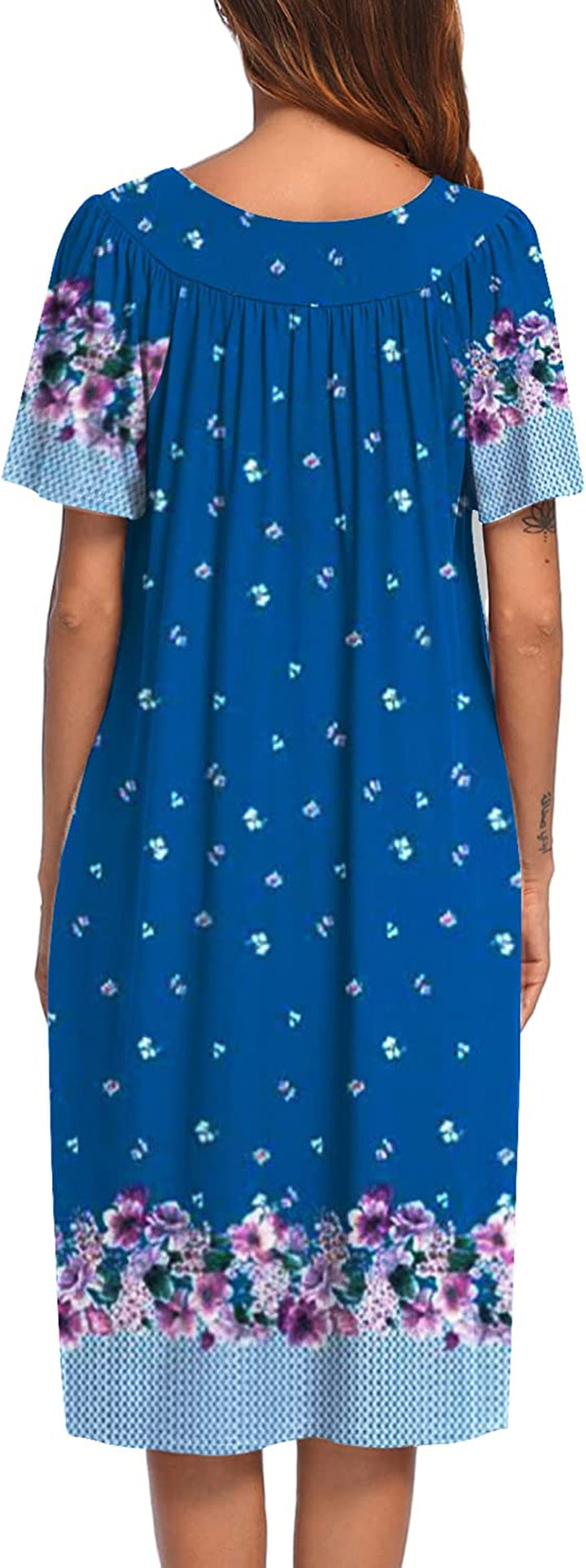 Women'S Nightgown Short Sleeve Lounger House Dress-Casual Pleated Patio Dress with Pockets