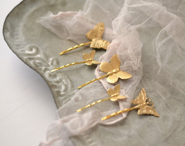 Gold Gilded Butterfly Bobby Pins