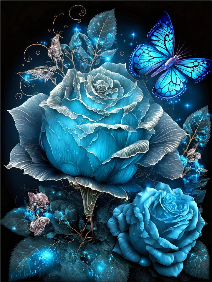 DIY Blue Butterfly and Roses Diamond Painting