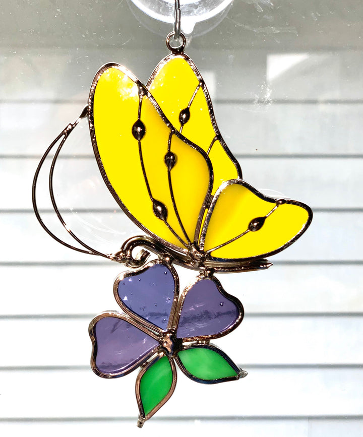 3D Stained Glass Butterfly & Flower Suncatcher