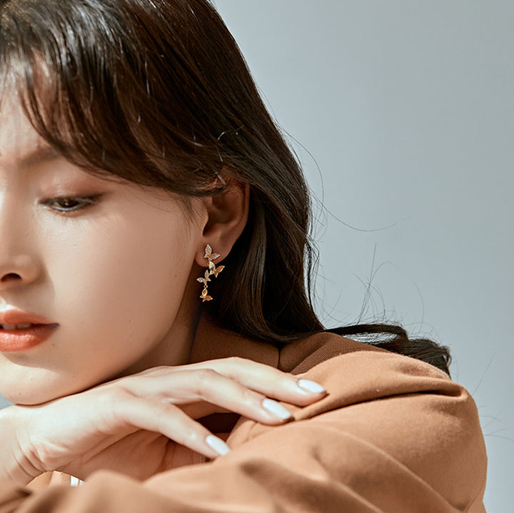 Linear Drop Butterfly Earrings