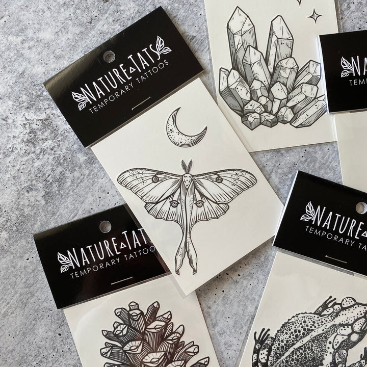 Luna Moth & Crescent Moon Temporary Tattoo