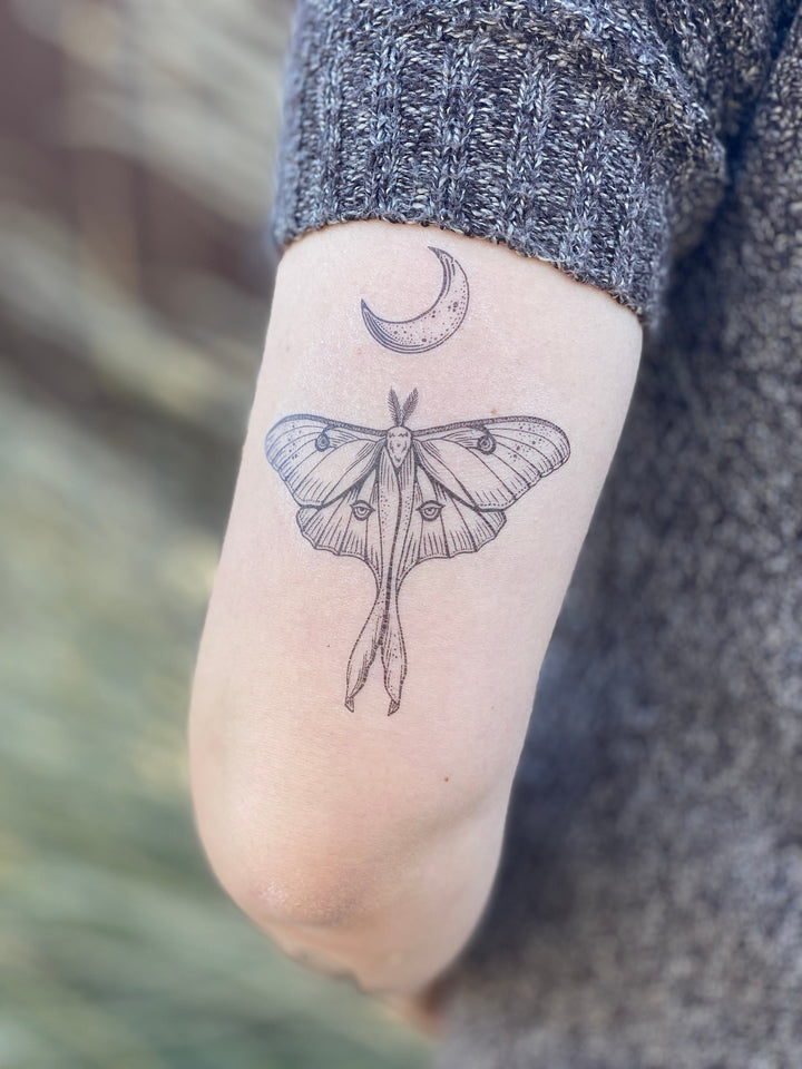 Luna Moth & Crescent Moon Temporary Tattoo