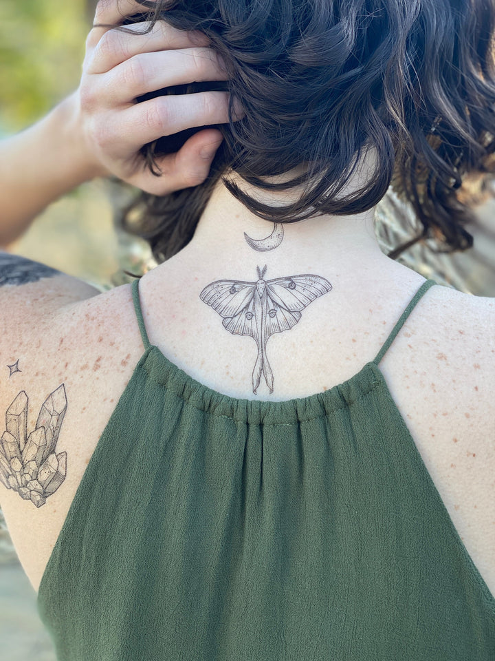 Luna Moth & Crescent Moon Temporary Tattoo