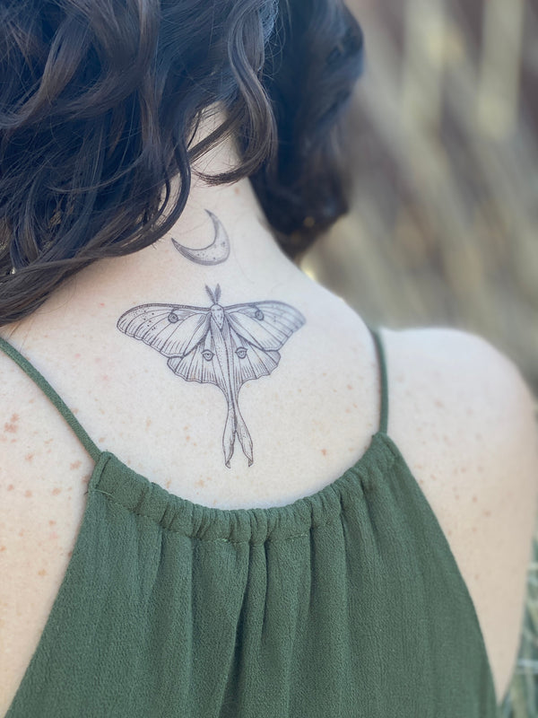 Luna Moth & Crescent Moon Temporary Tattoo