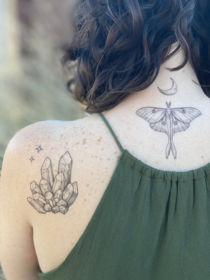 Luna Moth & Crescent Moon Temporary Tattoo