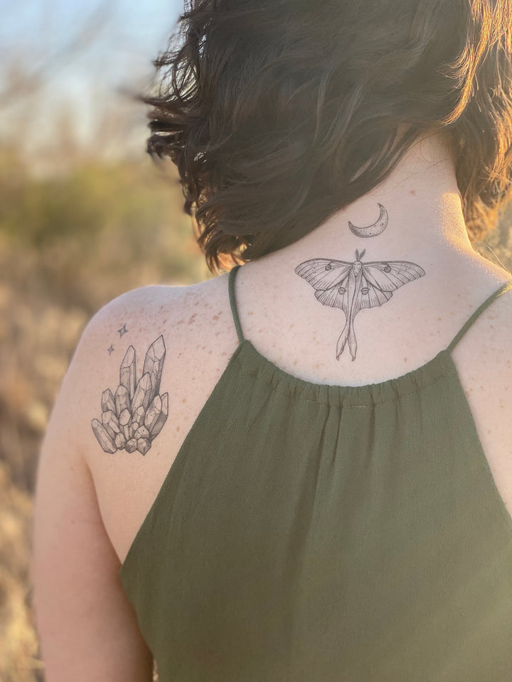 Luna Moth & Crescent Moon Temporary Tattoo