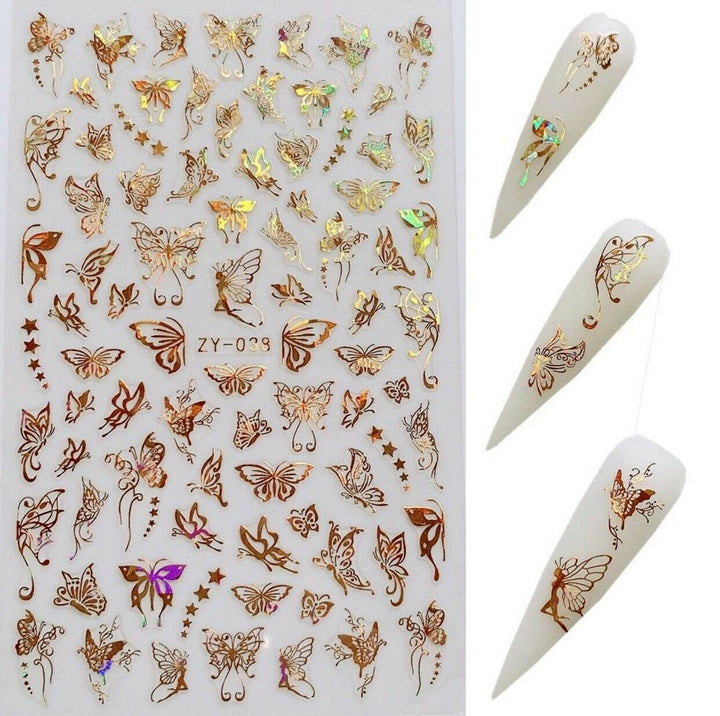 Holographic Gold Butterfly Nail Stickers