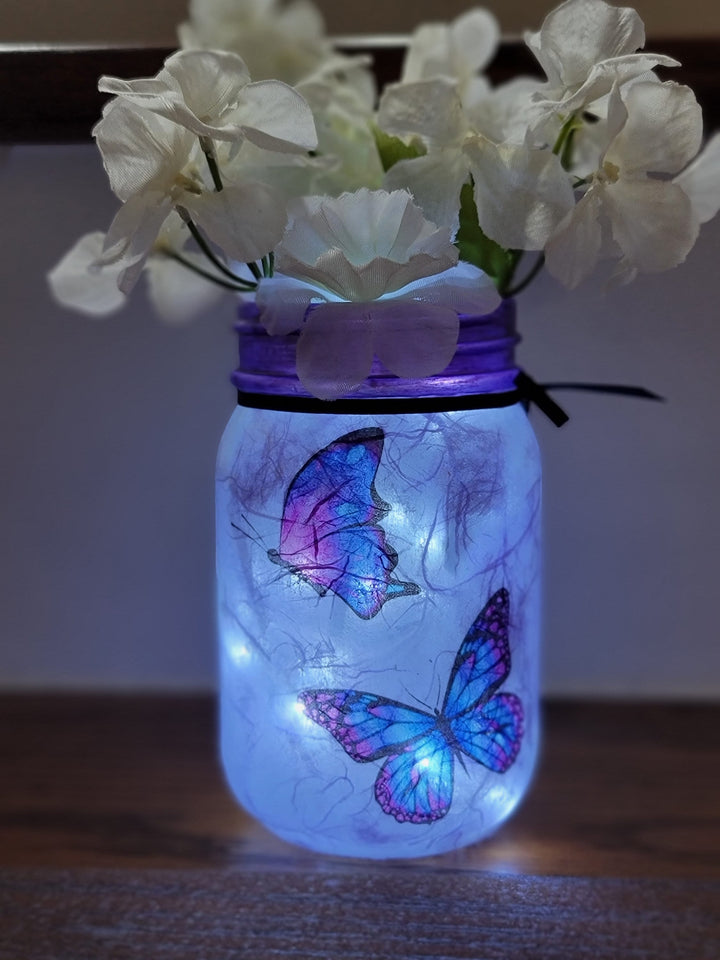 Purple Butterfly Mason Jar Vase Light