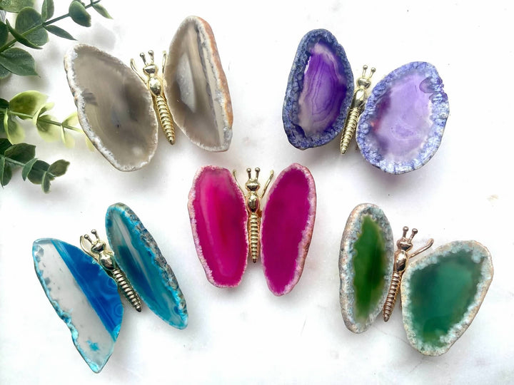 Natural Agate Slice Butterfly Crystal Decor