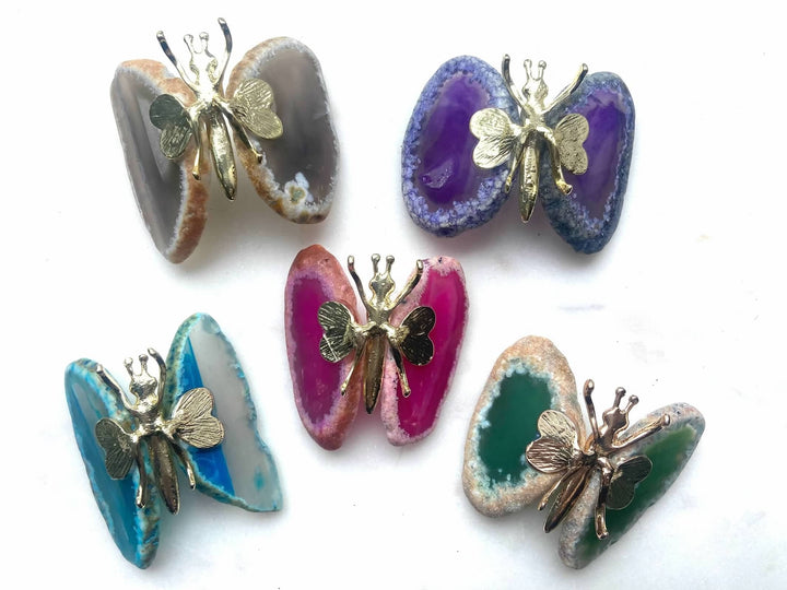 Natural Agate Slice Butterfly Crystal Decor