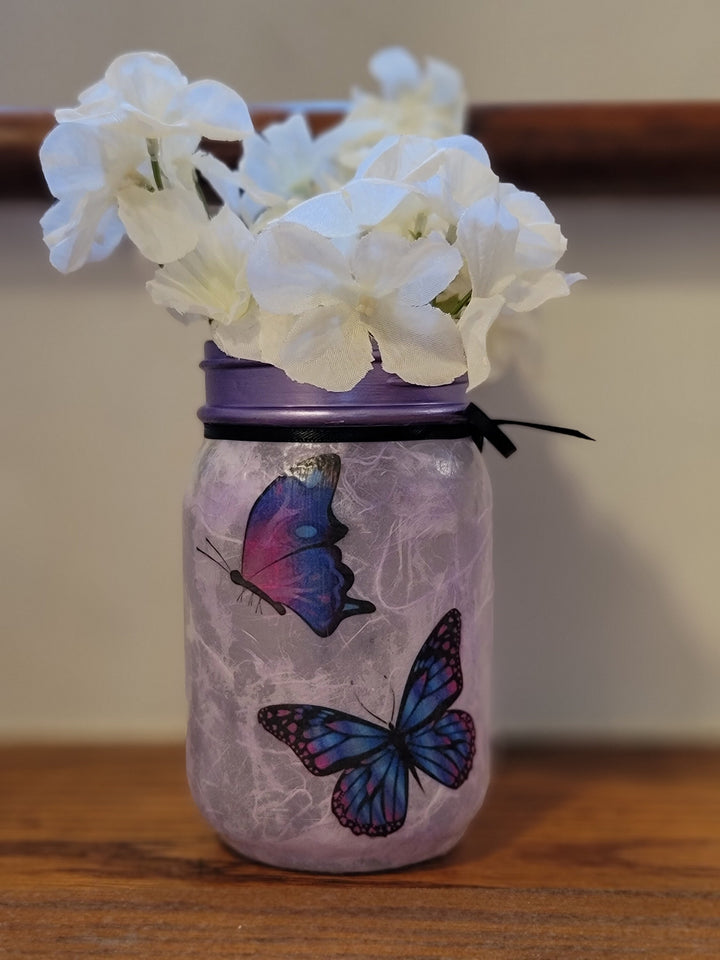 Purple Butterfly Mason Jar Vase Light