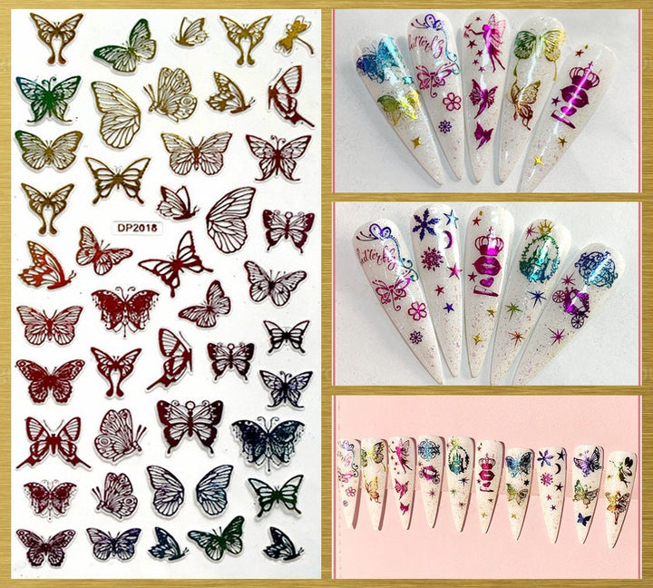 Holographic Gold Butterfly Nail Stickers