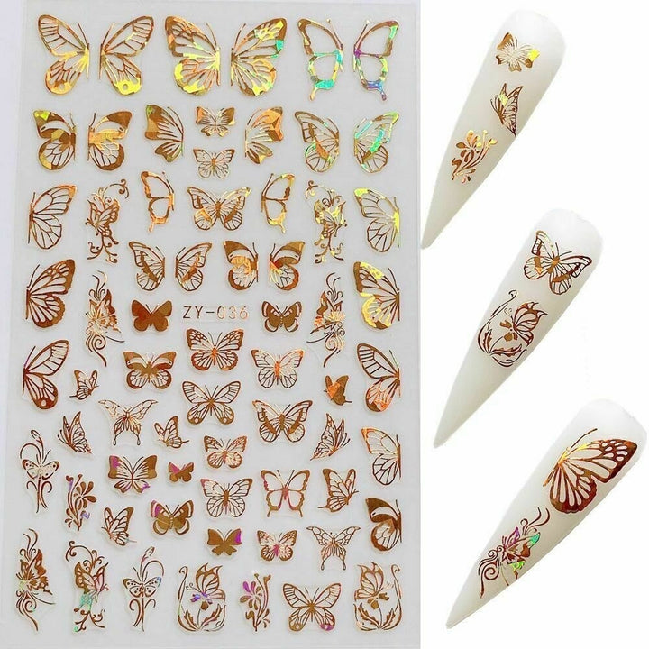 Holographic Gold Butterfly Nail Stickers