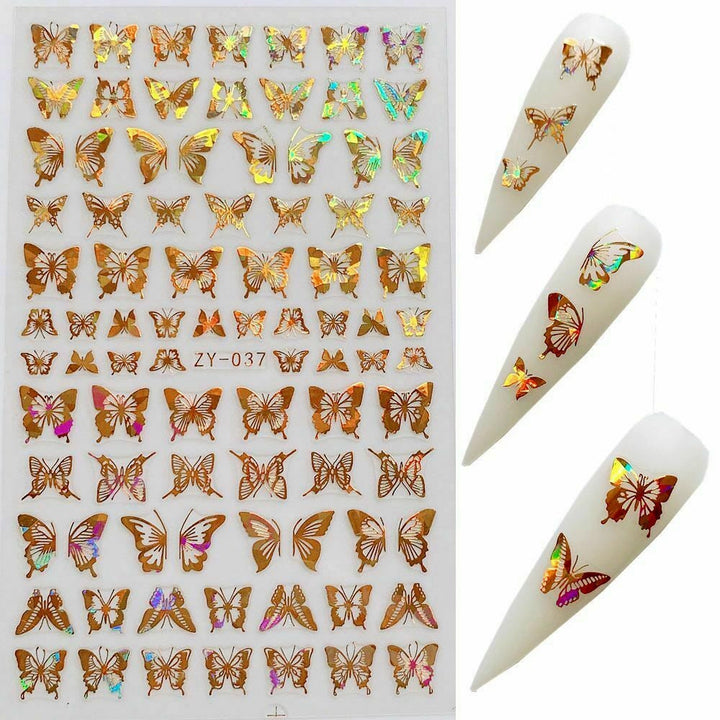 Holographic Gold Butterfly Nail Stickers