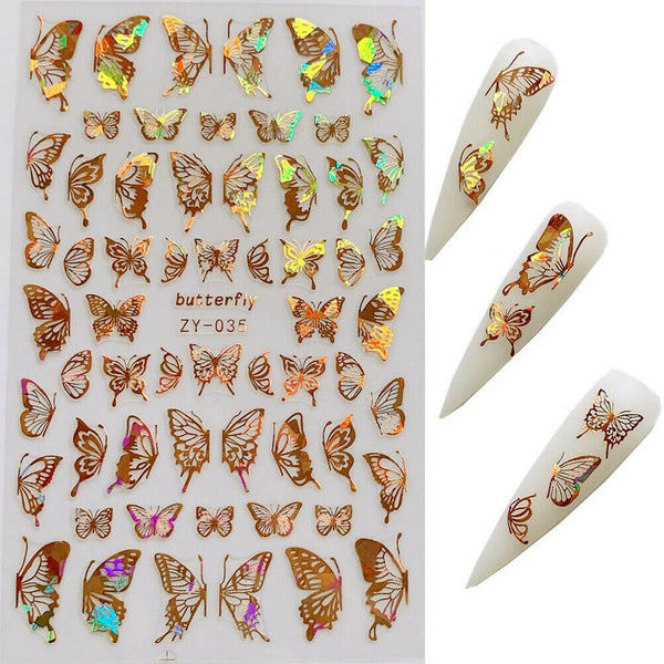 Holographic Gold Butterfly Nail Stickers